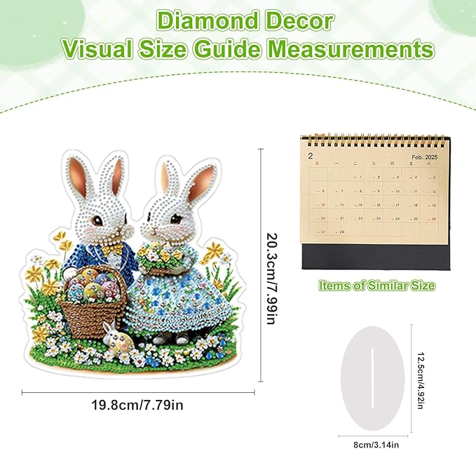 TOSTOG Rabbit Couple Tabletop Diamond Art Kits for Adult, Desktop Diamond Painting for Beginners, 5D DIY Stand Up Crafts Gem Art, Waterproof Full Accessories for Home Decor Idea 20 * 20 cm/8 * 8 in