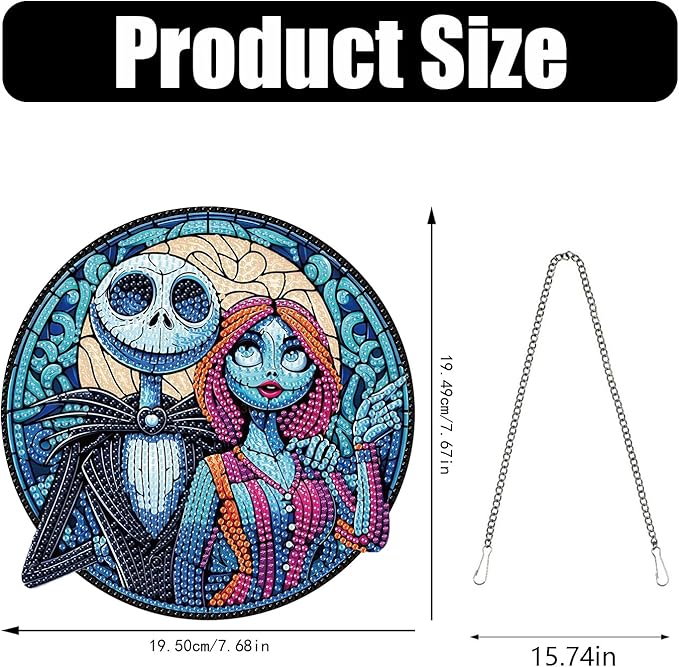 DIY Diamond Art Hanging Kit for Adult,Hallween Acrylic Diamond Art Painting Window Pendants Home Garden Wall Ornament Kits,Jack and Sally