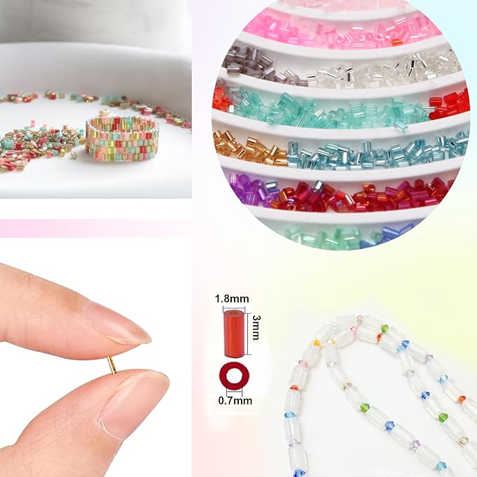 EuTengHao 19200Pcs Tube Beads Kit 3mm Glass Bugle Seed Beads for Jewelry Making Embroidery & Home Decor (32 Vibrant Color)