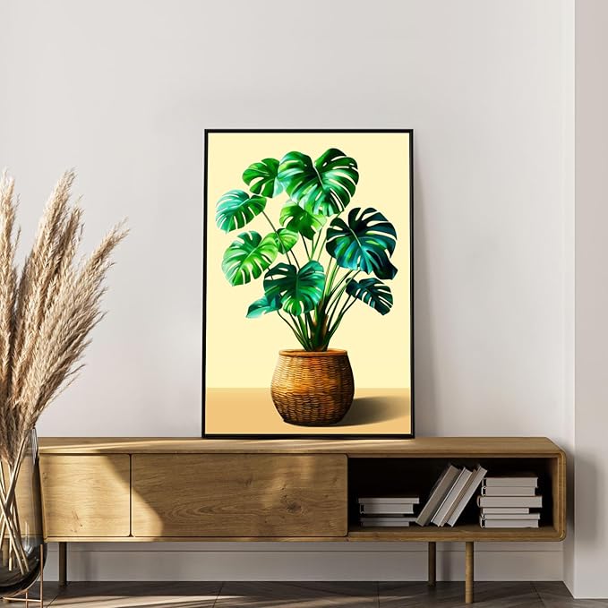 Framed Paint by Numbers Kit for Adults Beginner Plant, Adult Paint by Number Kits on Canvas Framed Potted Plant, DIY Acrylic Oil Painting by Numbers with Frame, Perfect for Home Decor 8 X 12 Inch
