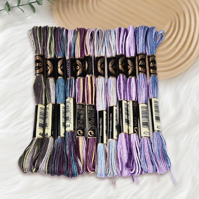 12 Skeins 105 Yards Purple Embroidery Thread Variegated Cross Stitch Floss Bulk 6 Ply Polyester Yarn Colorful Friendship Bracelet String for Sewing Making Needlecraft Knitting Stitching DIY