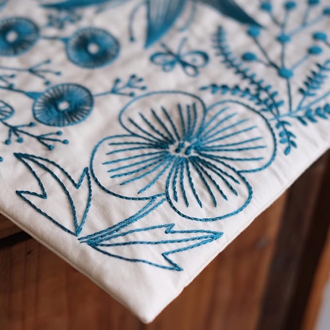 smart-feather flower embroidery kit tote bag, hand embroidery kit for adults beginner with embroidery patterns, embroidery hoop,diy sewing kit