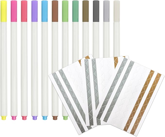 Vienrose Scrapbooking Supplies Kit, Aesthetic Scrapbook Accessories with 12 Metal Pens and 3 Corner Stickers, Art Journaling Supplies for Scrapbook Photo Album, Planner, Bullet Journaling