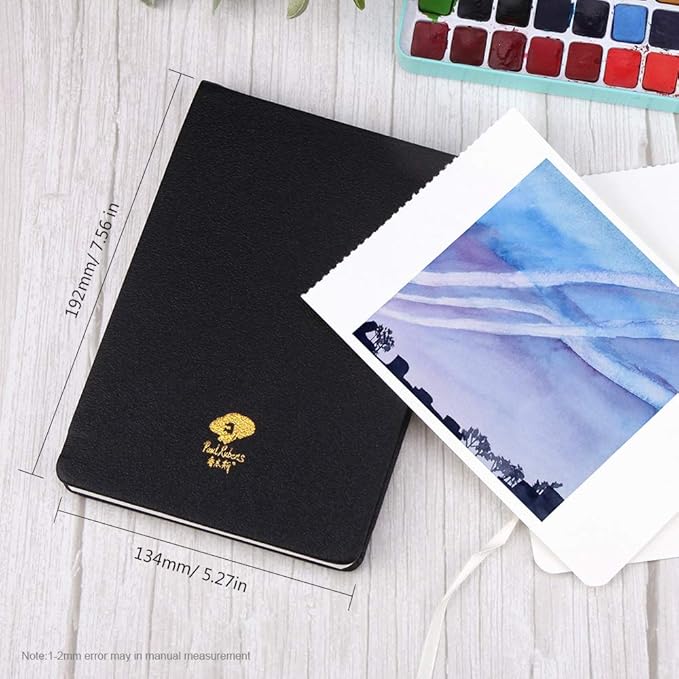 Paul Rubens Art Supplies Watercolor Paper, 100% Cotton Hot Press Watercolor Journal 7.6” x 5.3”, 20 Sheets (140lb/300gsm), Acid-Free for Watercolors, Gouache, Acrylics