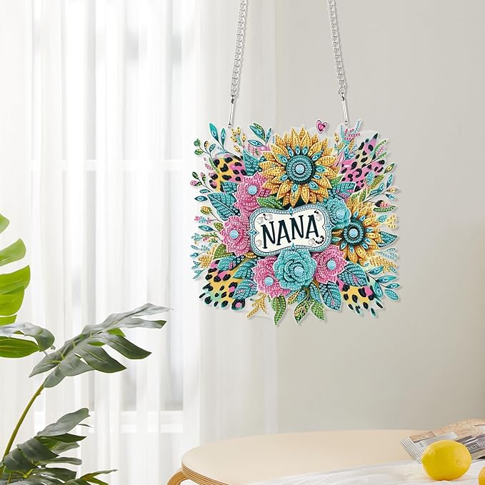 Diamond Art Painting Hanging Pendant, NANA DIY Sunflower 5D Special Shape Crystal Diamond Art Partial Mosaic Making Craft Wreath Ornaments, Large size Home wall decor window decoration Handmade Gift