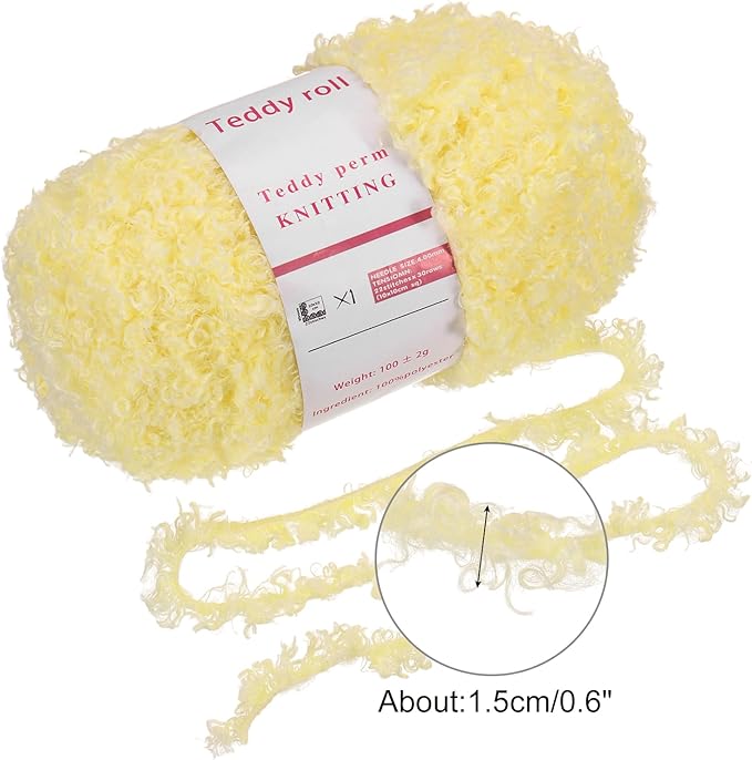 MECCANIXITY 2 Skeins Fur Yarn Soft Fluffy Chunky Yarn Fuzzy Eyelash Yarn Yellow for Crocheting Knit Clothes Bag - 55Yard/50m, 3.17ozx2