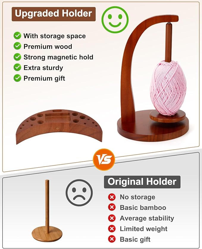 eZAKKA Crochet Yarn Holder for Crocheting, Upgraded Magnetic Wooden Yarn Stand with Organizer Base, Portable Crochet Yarn Holder Spinner for Knitting Accessories Crochet Tools, Crochet Gift for Women