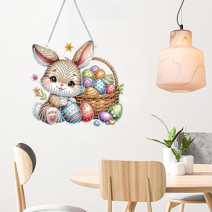 ARPADAMO Hanging Diamonds Art kit for Adult,DIY Easter Bunny Pendant Diamonds Painting Art Kit, 6.6x7.0 inch Acrylic Diamonds Painting Board Kit Ornament, Special Crystal Diamond Hanging Ornament
