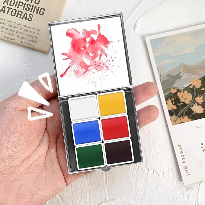 Mini Portable 6-Color Solid Watercolor Paint Set for Adults & Artists, High Tinting Strength Travel Art Kit for Beginners and Professionals, Half Pans (Each Capacity Approx 1.5ml).Travel