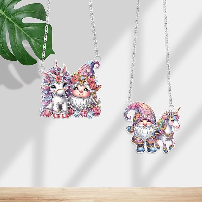 JISHSHAY 2 PCS Diamond Painting Pendant Gnome Dwarf Unicorn Diamond Art Wind Chimes Special Shaped Crystal Suncatcher Diamond Art Ornaments Diamond Painting Hanging for Garden Wall Door Window Decor