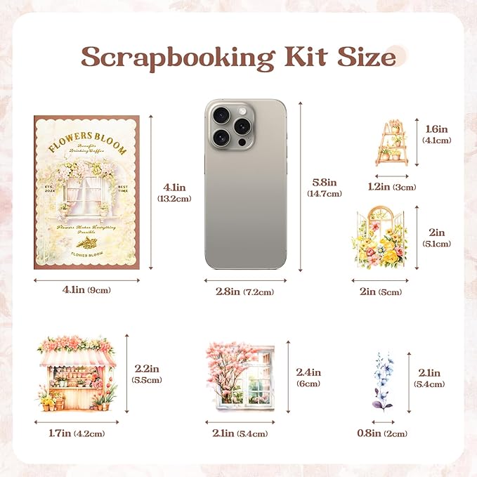 RISYPISY 54 Sheets Scrapbooks Supplies Kit, Precut PET/Washi Stickers, Flower Junk Journal Sticker for Adult Planner DIY Crafts Ephemera Floral Decorative Paper for Scrapbooking