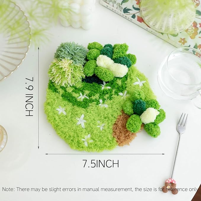 beausougon DIY Latch Hooking Craft 3D Coaster Set with Moss Design， Crochet Kit for Adults