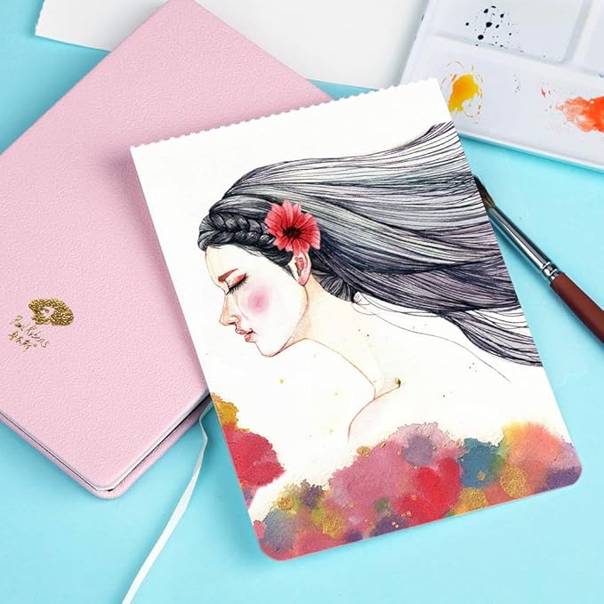 Paul Rubens Art Supplies Watercolor Paper, 100% Cotton Hot Press Watercolor Journal 3.8’’ x 5.2’’, 20 Sheets (140lb/300gsm), Acid-Free for Watercolors, Gouache, Acrylics