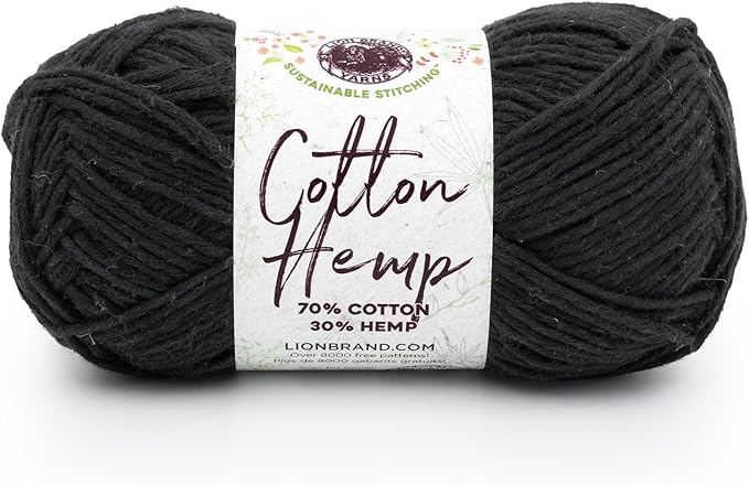 Lion Brand Yarn Cotton Hemp Soft, Durable Yarn for Crochet and Knitting, 1 Pack, Raven