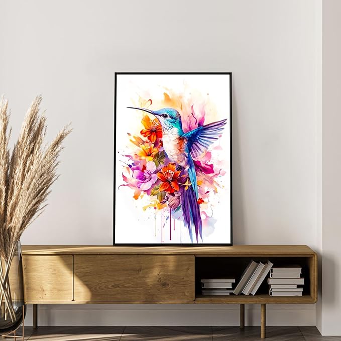 Framed Paint by Numbers Kit for Adults Beginner Hummingbird, Adult Paint by Number Kits on Canvas Framed Bird, DIY Acrylic Oil Painting by Numbers with Frame, Perfect for Home Decor Gift 8 X 12 Inch