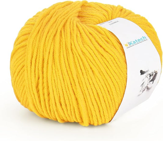 katech cotton yarn for crocheting-55% cotton 45% acrylic-4 medium (worsted)-super soft milk cotton yarn-great crochet and knitting starter kit for colorful craft（yellow）