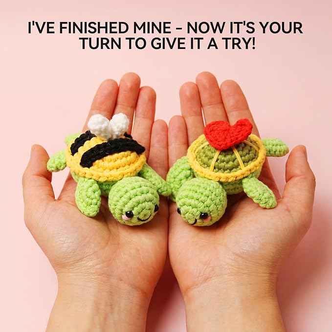 Dakytoo Crochet Kit for Beginners, Amigurumi Crocheting Animal Kits, with Step-by-Step Video Tutorials for Baby Adults Gift- 2 Pack Turtles