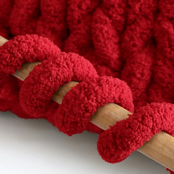 Jumbo Chunky Yarn for Hand Knitting - Super Thick Chenille Chunky Yarn for Crocheting - Extra Soft Bulky Fluffy Blanket Big Yarns 8 Jumbo Pack (27yds,8 oz Each Skein) Red