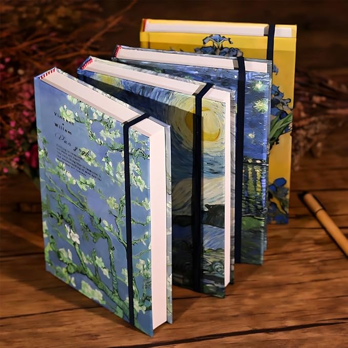 Art Journal, Sketch book, Blank Notebook, 130gsm, Thick Paper Sketchbook, A5, Hardcover Drawing Notebook, Blank Page Journal, Lay Flat, Unlined, Van Gogh Starry Night, Sketch Books for Adults