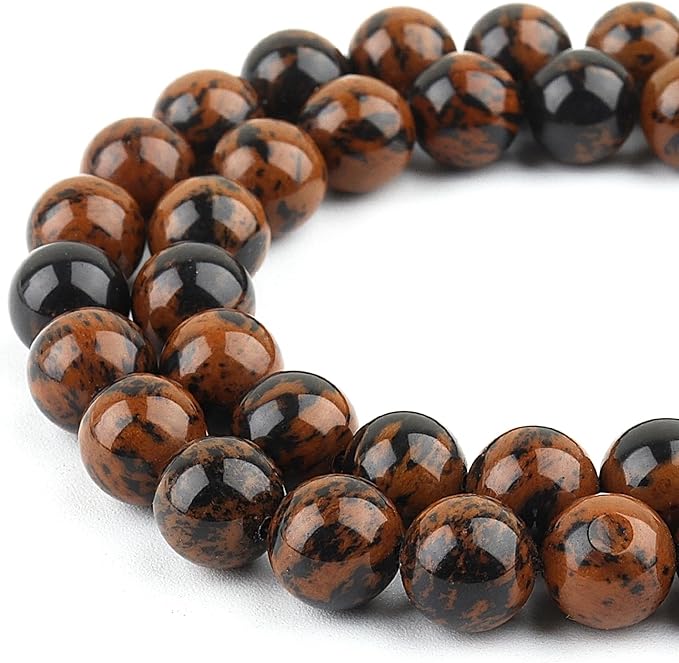 Natural Stone Beads for Jewelry Making - 6mm Gemstone Round Beads for Bracelets(58-60pcs, 6mm, Mahogany Obsidian)