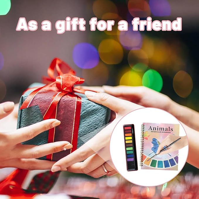 Watercolor Workbook, Water Coloring Book, Beginner-Friendly Watercolor Workbooks with 12 Colors Paint Set with Paint Brush, Suitable for Adult