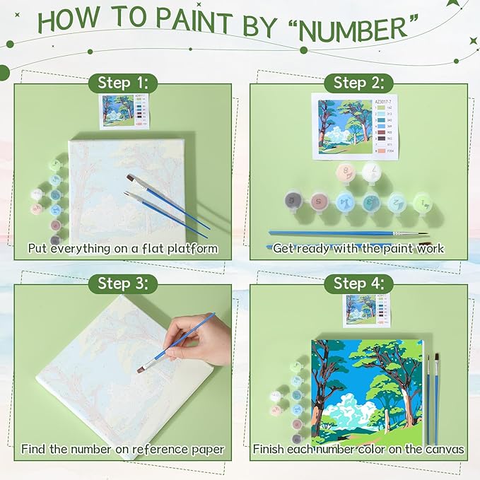 Nezyo 12 Sets Paint by Numbers Kit with Frame for Adult Beginners, Paint by Number DIY Acrylic Painting Canvas for Painting Party, Classroom Activity Birthday Gift, 8 x 8 Inch(Scenery)