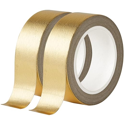 Gold Foil Washi Tape - 2 Rolls Low Tack Self Adhesive Decorative Metallic Foil Masking Tape for Crafting,Scrapbooking and Wall Decor Decorative 0.59in x66FT