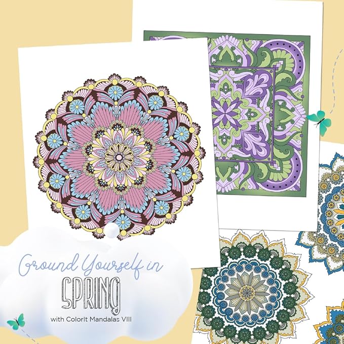 ColorIt Mandalas to Color, Volume VIII Adult Coloring Book 50 Floral and Geometric Mandala Patterns and Designs, Spiral Binding, USA Printed, Lay Flat Hardback Book Cover, Ink Blotter