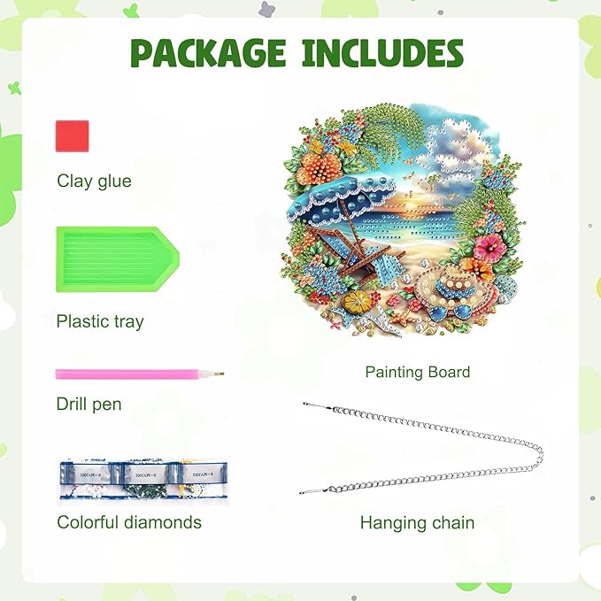 MAXBYE DIY Diamond Art Kits for Adults Hanging Pendant Summer Beach, Painting Diamond Gem Art Hanging Kits for Beginners Gift Window Wall Door Decoration