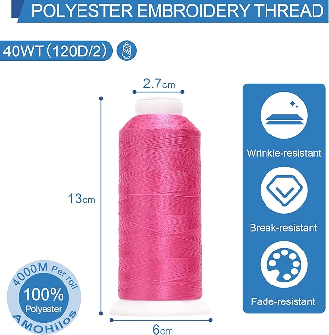 High Tenacity Polyester Embroidery Machine Thread 40WT(120D/2) 4000M Per Spool for Commercial and Domestic Embroidery Machine (Pink Rose-1990)