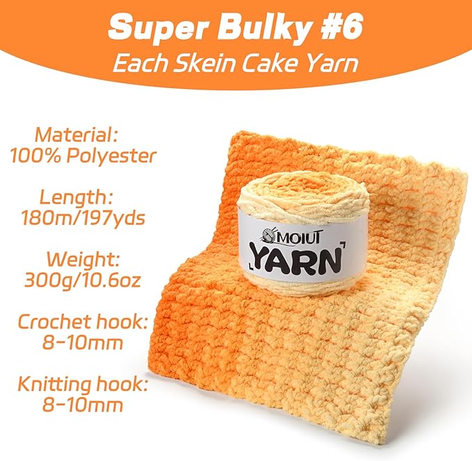 Blanket Perfect Ombre Cake Yarn - Baby Yarn for Crocheting Soft - 3 Pack of 10.6oz/300g - #6 Super Bulky - 197 Yards for Knitting, Crafts & Amigurumi, Chunky Chenille Yarn(3 Cheesecake)