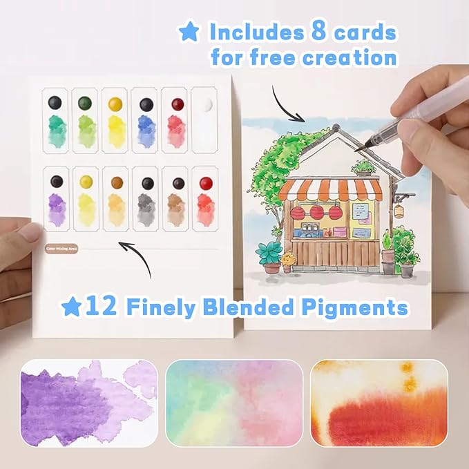 2026 New Creative Stress Relief Kit Watercolor Painting Book,3-Fold Water Color Pad,Mini Watercolor Workbook Travel Set for Beginners and Enthusiasts (Butterfly)