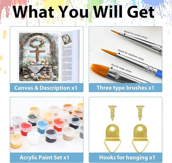 hkejoi Easter Paint by Numbers Kit for Adults Beginners, Adult Paint by Number Kits on Canvas Cross, Painting by Number DIY Crafts Acrylic for Gift Home Decor 16x20 in