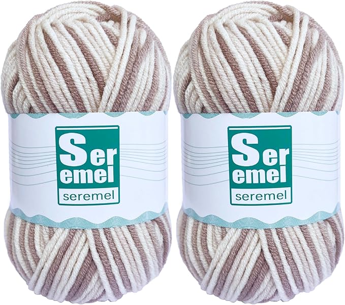 Khaki Flower 2 Pcs Crochet/Knitting Rainbow Yarn, 100% Acrylic - Soft, Multicolor Variegated Yarn for Beginners, Blanket & Mini Projects (2*48g/2*142yards)