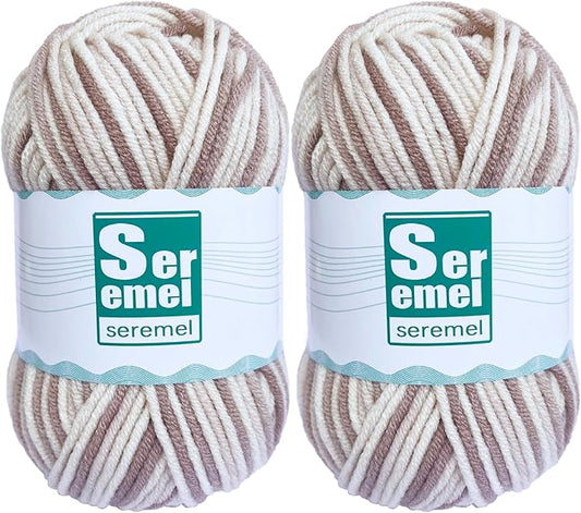 Khaki Flower 2 Pcs Crochet/Knitting Rainbow Yarn, 100% Acrylic - Soft, Multicolor Variegated Yarn for Beginners, Blanket & Mini Projects (2*48g/2*142yards)