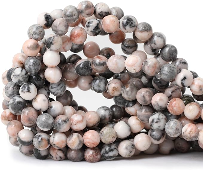cheavian 45pcs 8mm natural pink zebra jasper round loose beads for jewelry making diy handmade 1 strand 15"