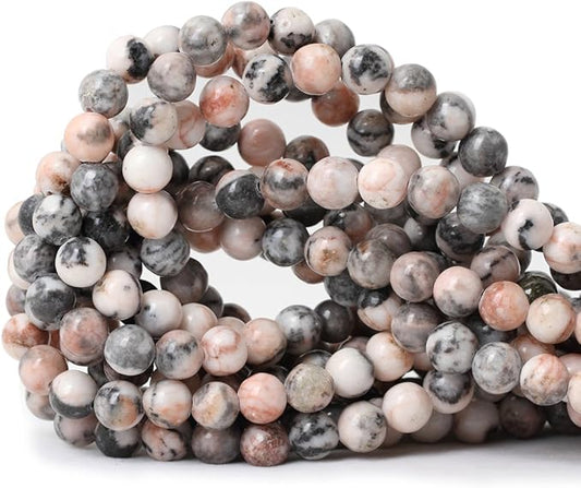 cheavian 45pcs 8mm natural pink zebra jasper round loose beads for jewelry making diy handmade 1 strand 15"