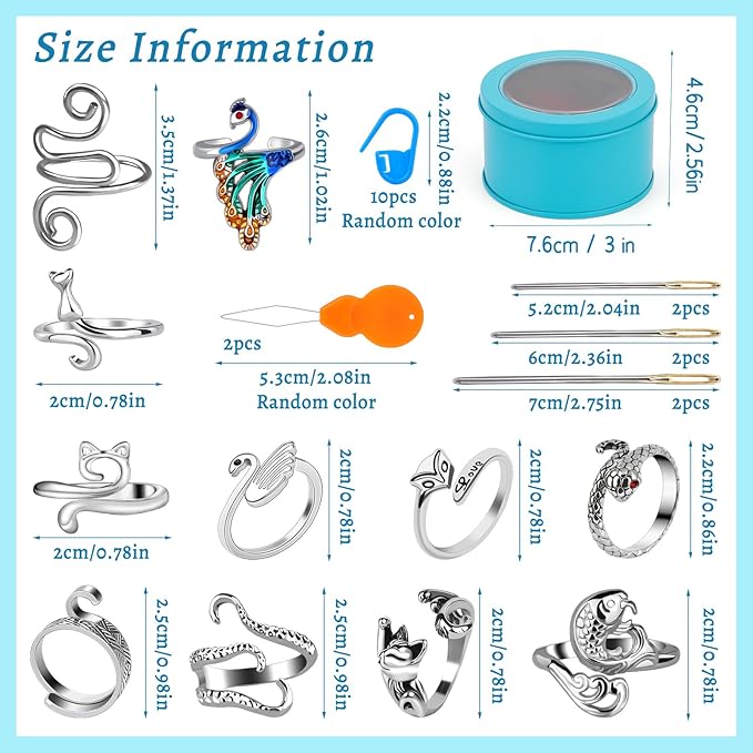 11 Pcs Crochet Ring, Adjustable Knitting Tension Rings, Finger Loop Yarn Rings Crochet Ring for Finger, Cat Guide Knitting Thimble, Faster Knitting Accessories for Mother Grandma