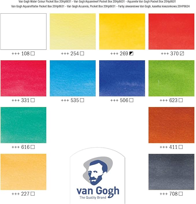 Van Gogh Watercolor Paint Set, Plastic Pocketbox, 12-Half Pan General Selection