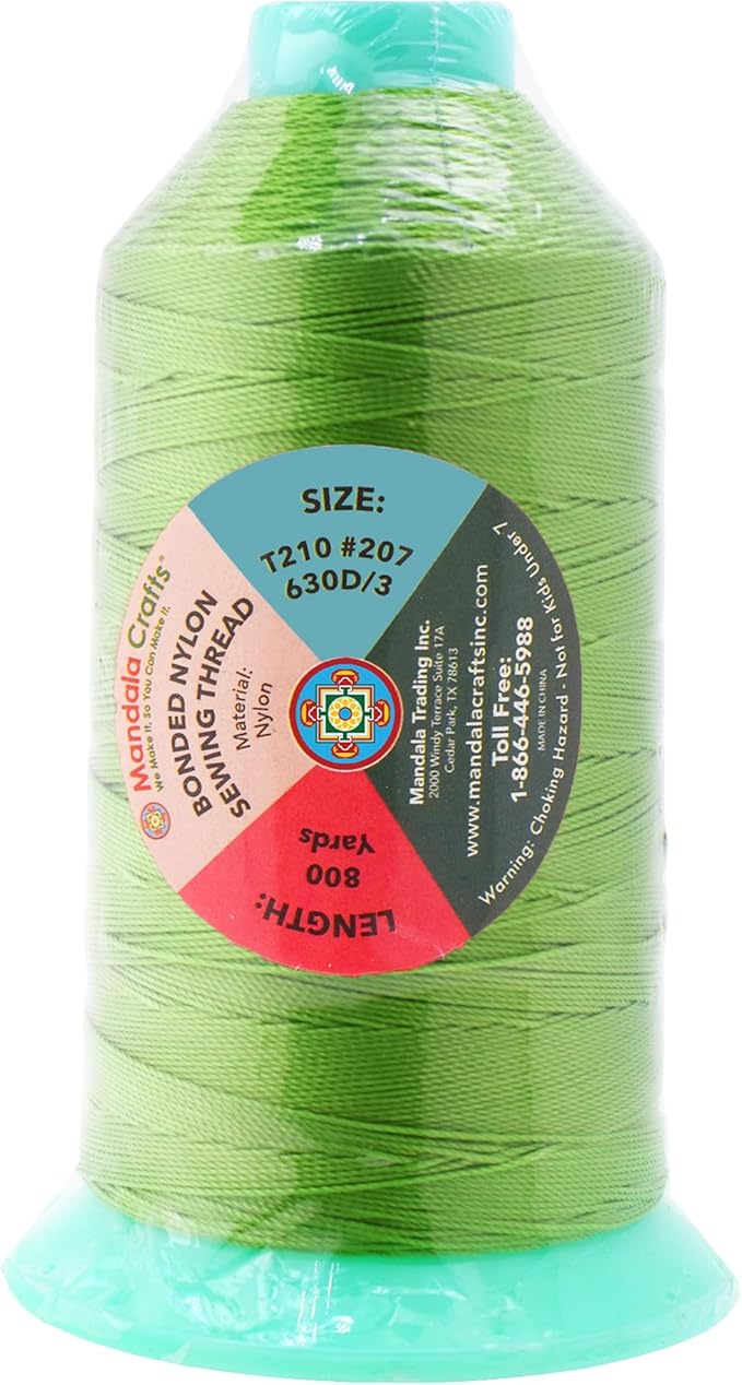 Mandala Crafts Size 207 630D T210 Bonded Nylon Thread - Apple Green 800 YDs Tex 210 Heavy Duty Sewing Threads for Leather, Jeans, Weaving, Outdoor Marine Upholstery