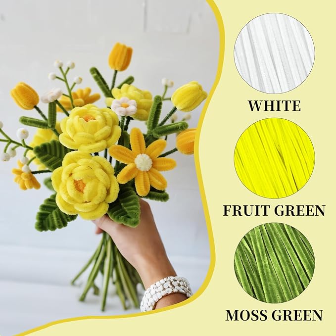 Yellow Pipe Cleaners Artificial Forsythia Flower Wreath Spring Summer Fall Wreath Leaves Wreath for Front Door Wreath Porch Farmhouse Patio Garden Home Decor Craft Supplies,Pipe Cleaners Bulk