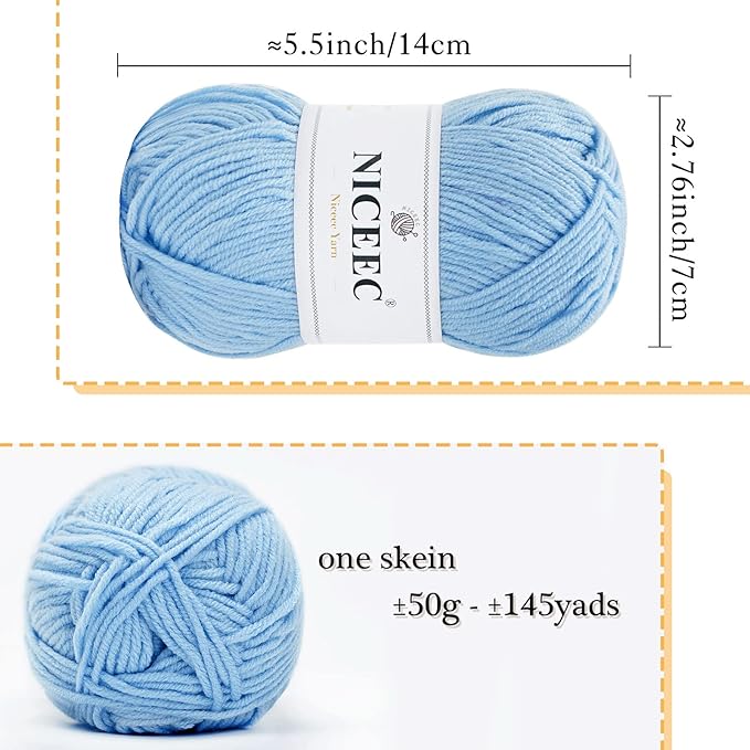 NICEEC 300g Soft Assorted Colors Yarn - Sport Weight,100% Acrylic, 4 Ply, Bonbons Yarn for Crochet & Knit, DIY Project Starter Kit for Kids or Adults(Total 870yds) - Aqua