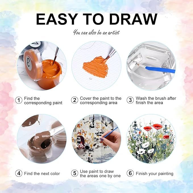 Yezavesu Flower Framed Paint by Numbers Kit for Adults Beginner & Kids Ages 8-12, Wildflowers Paint by Number Without Easel, DIY Adult Paint by Numbers Flowers for Home Wall Decor Gift 10x 10 inch