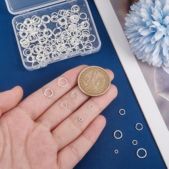 PH PandaHall 180pcs 925 Sterling Silver Plated Open Jump Rings 3/4/5/6/7/8mm O Ring Brass Jewelry Connector Ring Circle Clasp 18~22 Gauge Keychain Rings for Bracelets Necklaces DIY Craft Making