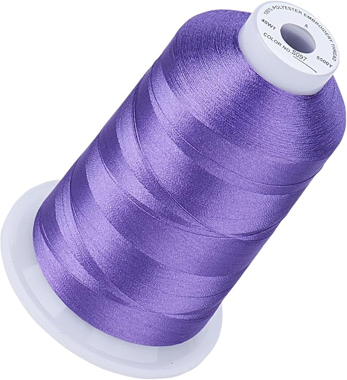 Simthread 5500Yds Embroidery Thread, 5000M High-Yardage 40WT 100% Polyester Thread – 170+ Vivid Colors, High-Speed Rated – Compatible with Brother, Singer, Janome & More - Light Grape S097
