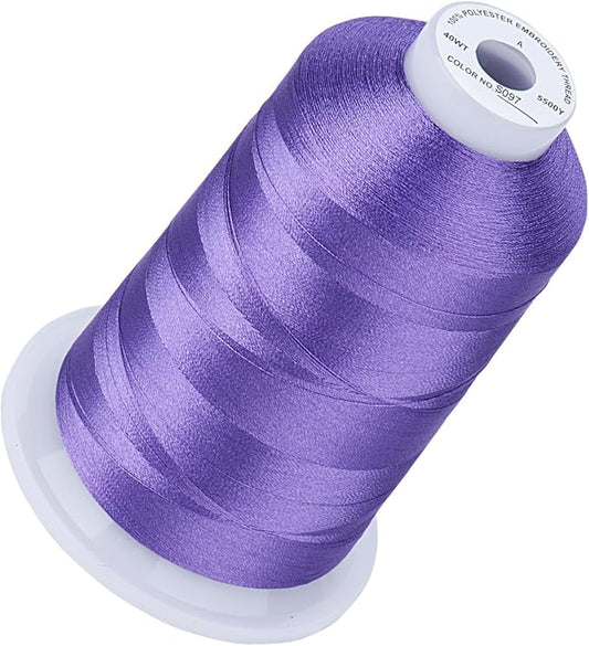 Simthread 5500Yds Embroidery Thread, 5000M High-Yardage 40WT 100% Polyester Thread – 170+ Vivid Colors, High-Speed Rated – Compatible with Brother, Singer, Janome & More - Light Grape S097