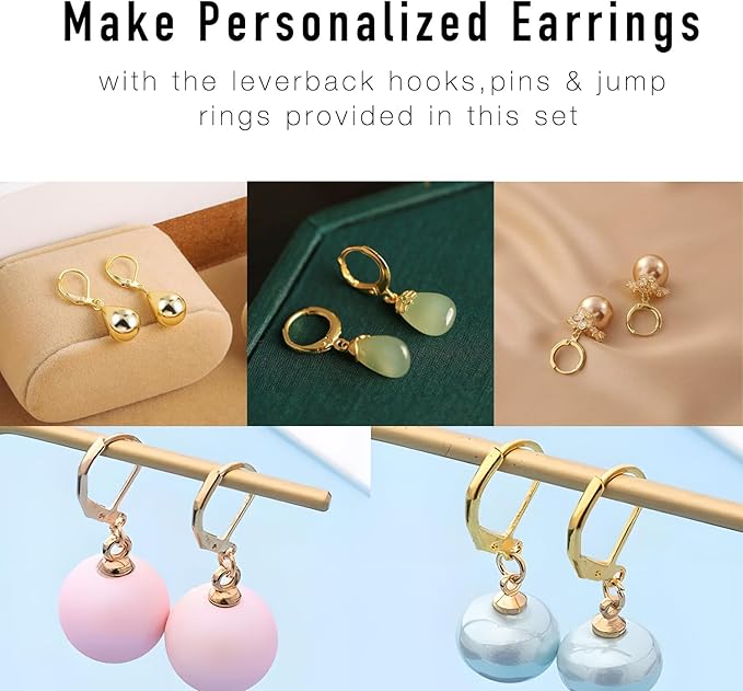 180pcs no tarnish leverback hooks for earring making, stino hypoallergenic stainless steel jewerly findings supplies, gold plated & silver kit(gold)