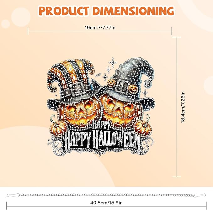 Bowetile Halloween Diamond Art Hanging Kits for Adults, Pumpkin Diamond Art Suncatchers, 5D Special Shape Diamond Painting Pendant Window Ornament Halloween Gifts for Home Garden Door Wall Decor