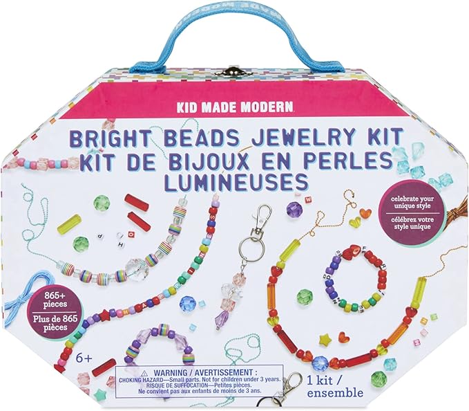 Kid Made Modern - Bright Beads Jewelry Kit - Bead Bracelet Kit - 865+ Piece Set - DIY Kids Crafts - Bulk Craft Set - Create Your Own Art - Includes Art & Jewelry Supplies - Ages 6+