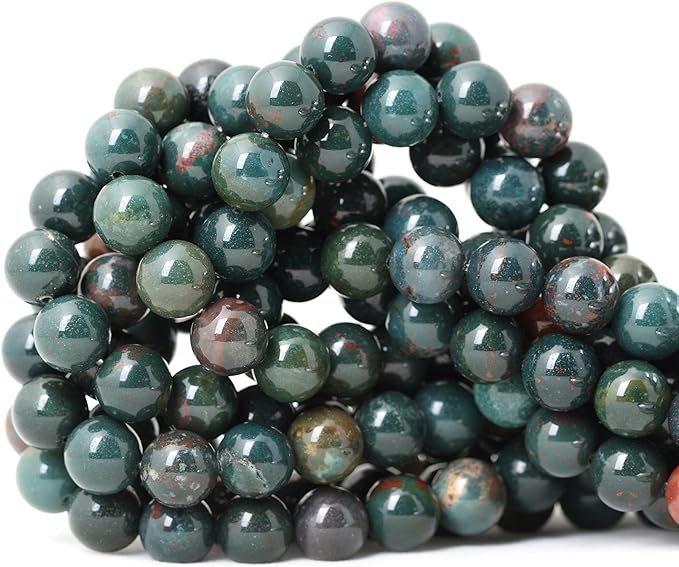 cheavian 35pcs 10mm natural indian bloodstone round loose beads for jewelry making diy bracelet necklace materials 1 strand 15"